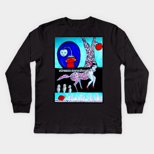 Stream Consciousness on a Horse with Birds and Apples Kids Long Sleeve T-Shirt